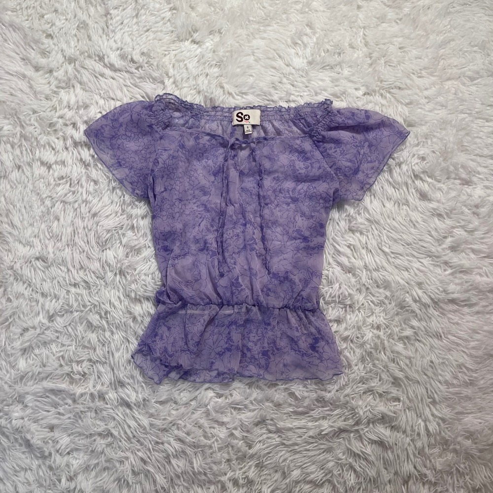 y2k vintage purple sheer floral lace peplum top small
